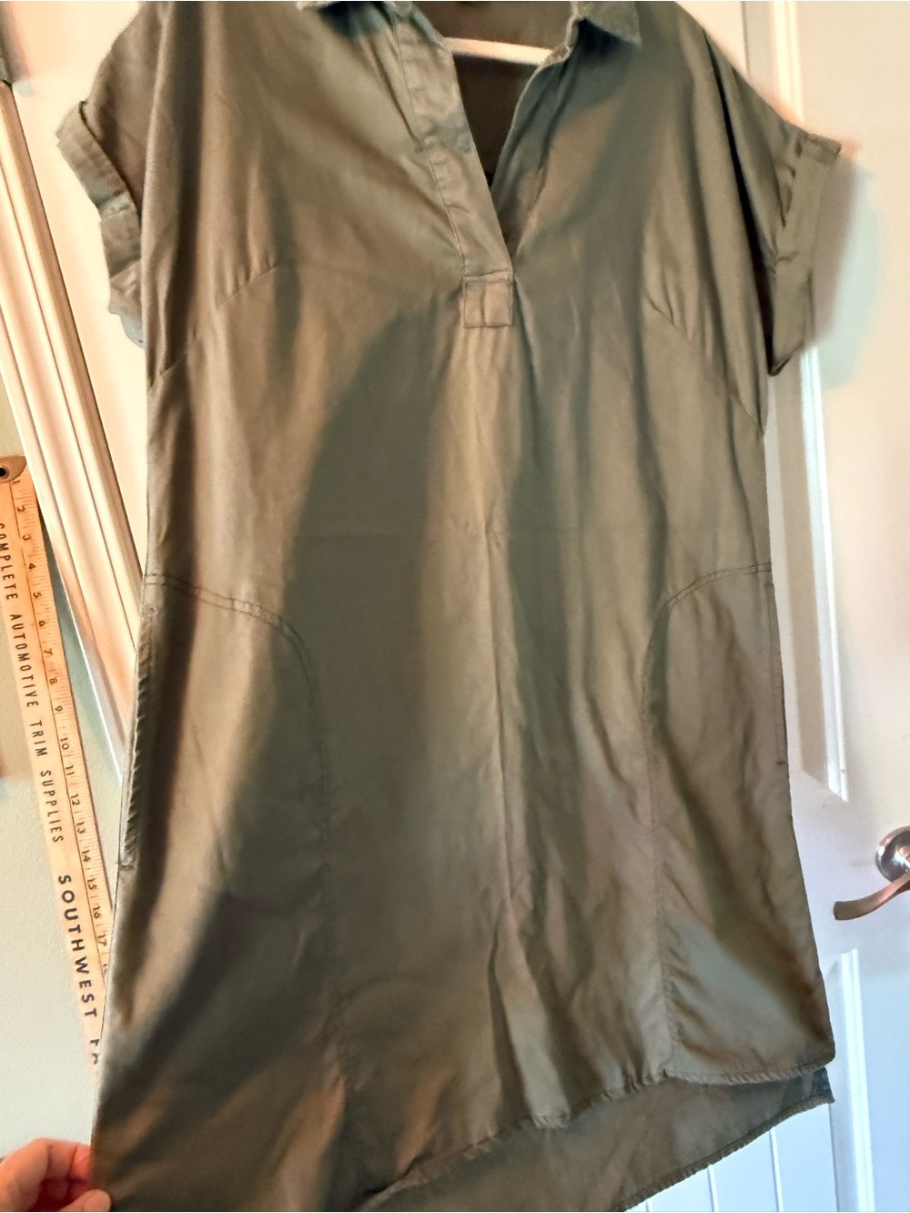 Falls Creek  Olive Green Short Sleeve Shirt Dress. 100% cotton - Picture 4 of 8